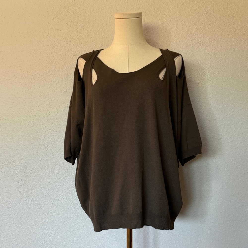 Oblique Creations Brown Cut Out Shoulder Sweater size 2 or M/L